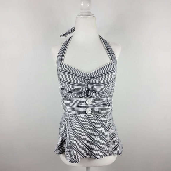 Anthropologie Tops - Floreat Lace Striped Sweetheart Halter Open Back Peplum Top